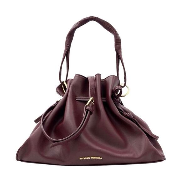 Badgley Mischka bag vegan leather wine drawstring medium size purse NWT - Picture 1 of 9